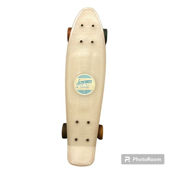Vintage Stereo Skateboard Company 22" White Vinyl Penny Board With Multi Color - Picture 1 of 8